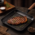 Trimorapatch Square Steak Grill Pan with Wood-Style Handle