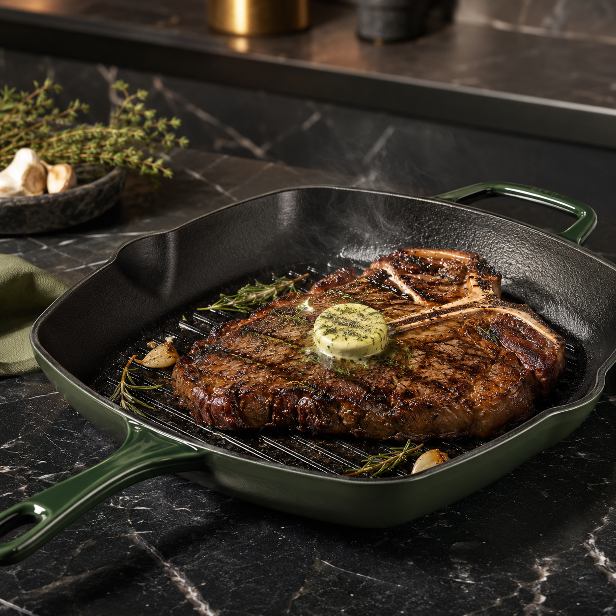 Trimorapatch Green Enameled Steak Grill Pan