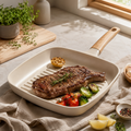 Trimorapatch Cream Ceramic-Style Steak Grill Pan